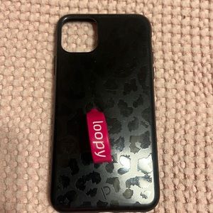 iPhone 11 Pro Max loopy case. Black leopard with Pink loop